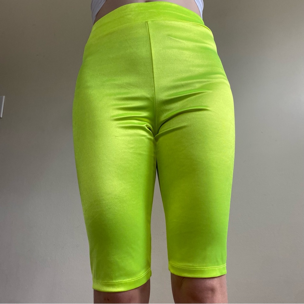 Fluorescent Neon Yellow Shiny Biker Shorts